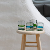 Vaso old fashioned de vidrio soplado transparente con banda verde