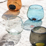 Vaso de vidrio soplado colección KIIN short wolis transparente con mancha blanca