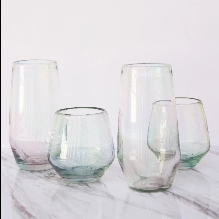 Vasos de vidrio soplado diamante alto con efecto lustre
