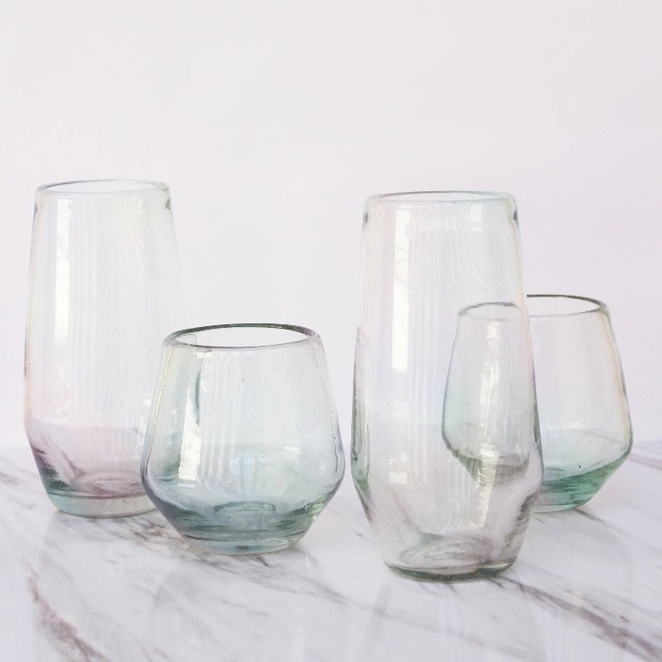 vasos diamante bajo de vidrio soplado con efecto lustre