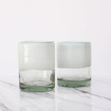 Vasos old fashioned de vidrio soplado borde color blanco y base transparente