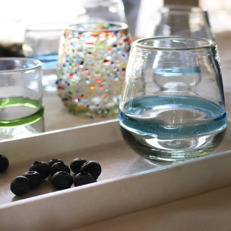 Vaso_Wolis_de_Vidrio_Reciclado_Transparente_Banda_Turquesa