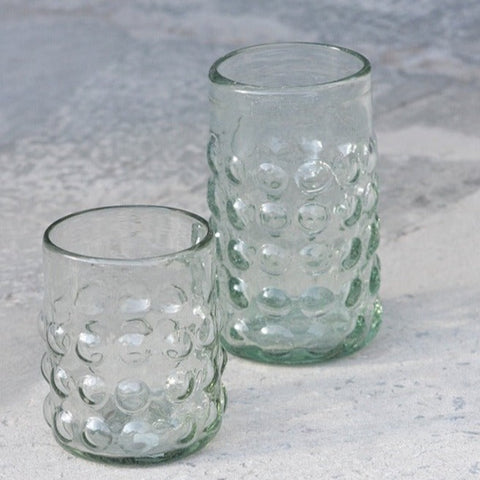 Vaso bajo de vidrio soplado transparente efecto bolitas